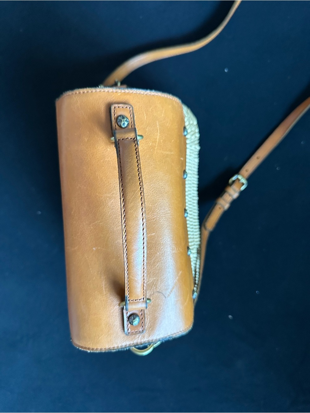 Patricia Nash Tan Leather & Woven Straw Crossbody Bag basket satchel - Picture 6 of 16